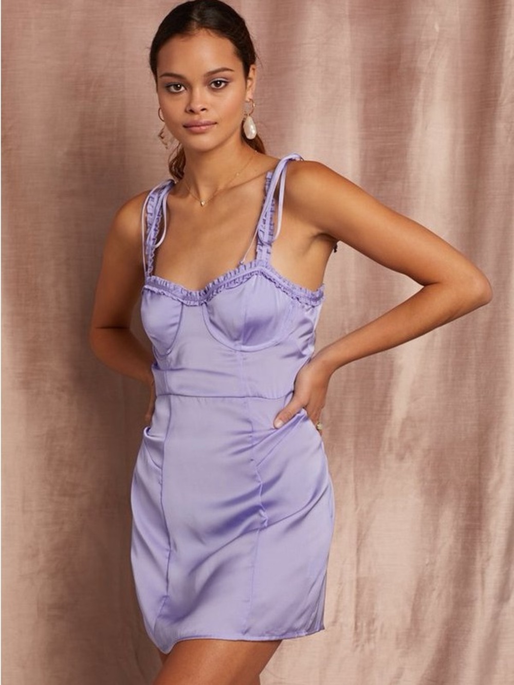 For Love & Lemons Lilac Satin Mini Dress has little stain.